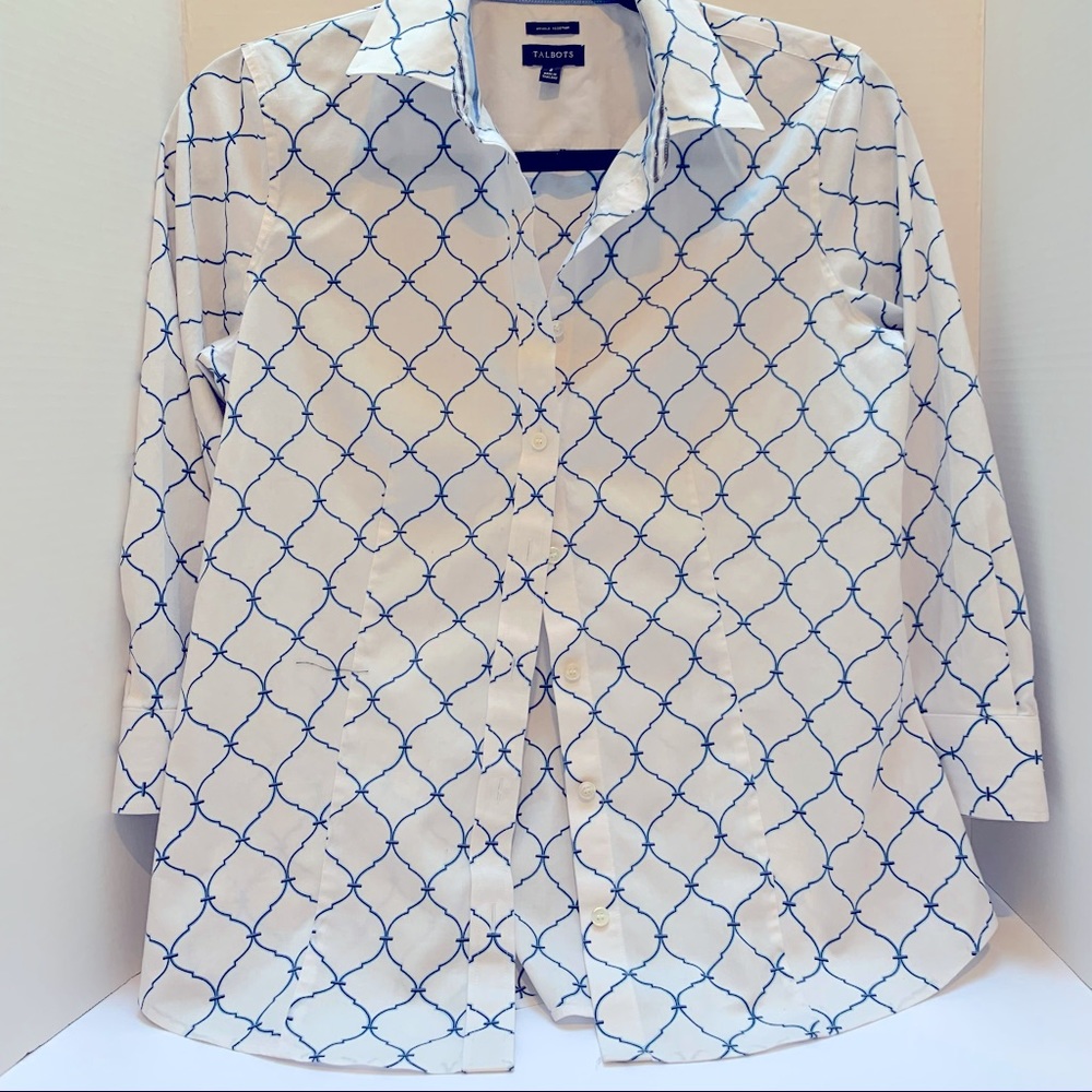 TALBOTS White and Blue Blouse